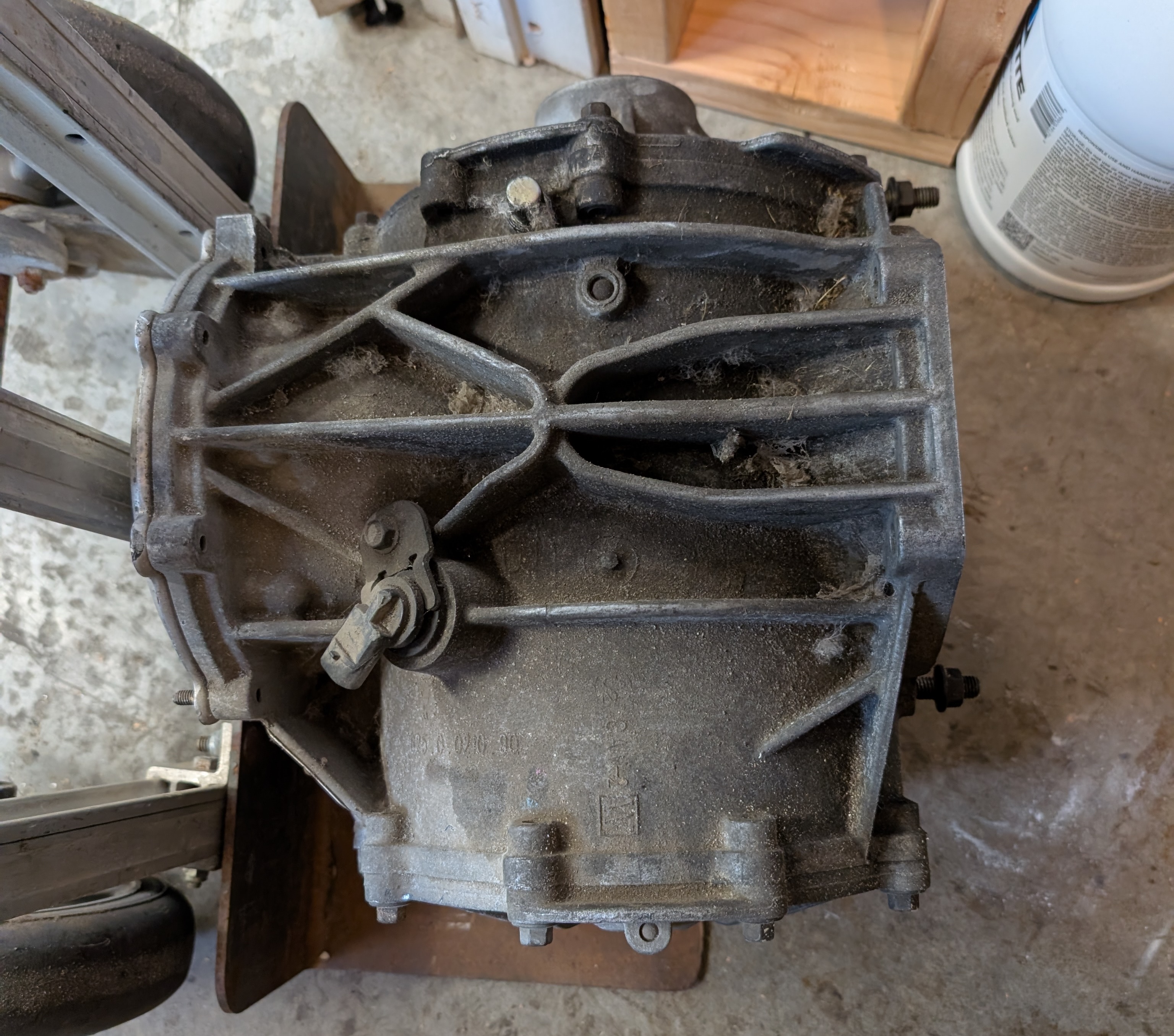 A 3 rib C5 corvette differential on the ground. Rib side up.