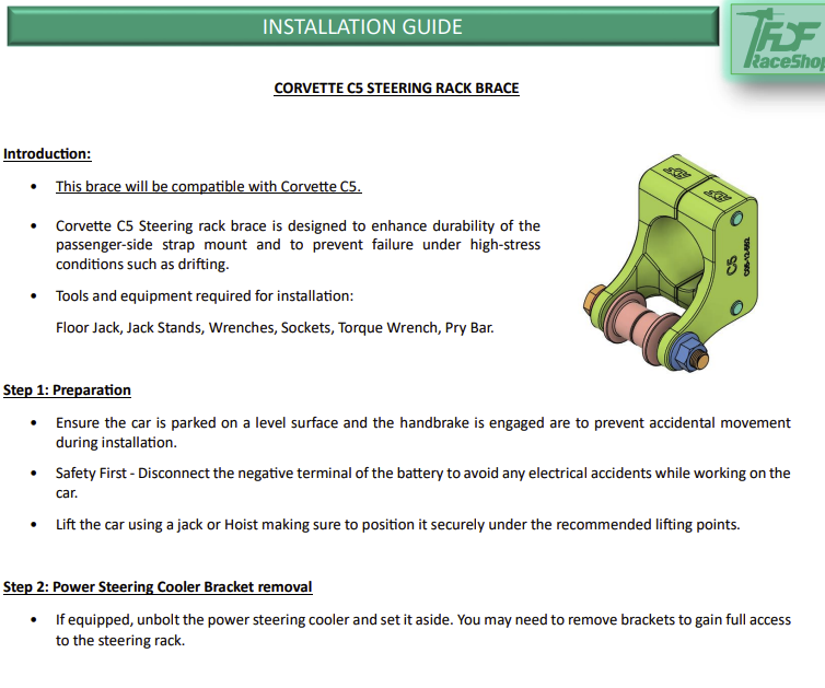 A snapshot of the FDF C5 Corvette steering rack install directions