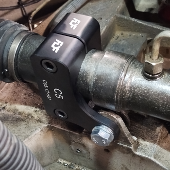 The FDF Steering Rack Mount / Brace mounted up on a C5 Corvette.
