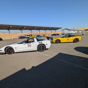 A C5 and a C6 corvette parked at Thundehrill West