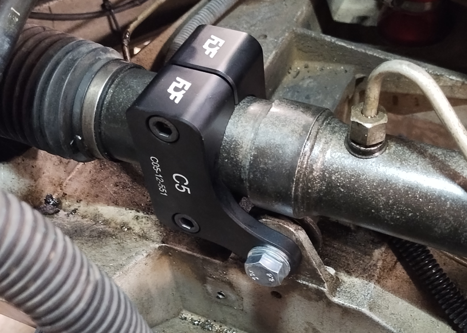 The FDF Steering Rack Mount / Brace mounted up on a C5 Corvette.