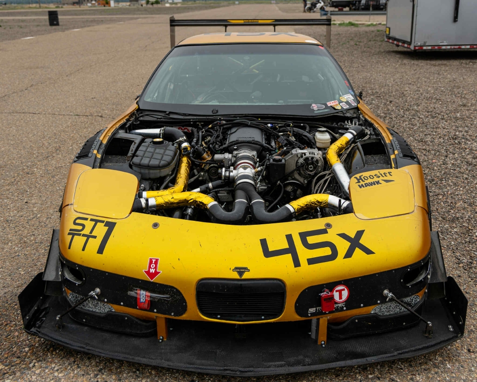 Colt Nixon's C5 Corvette with the hood removed shocasing his turbocharged LS setup.