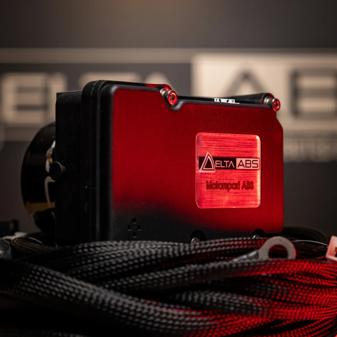 The Delta Anti-Lock Braking System, a metallic rectangle reflecting a red light.