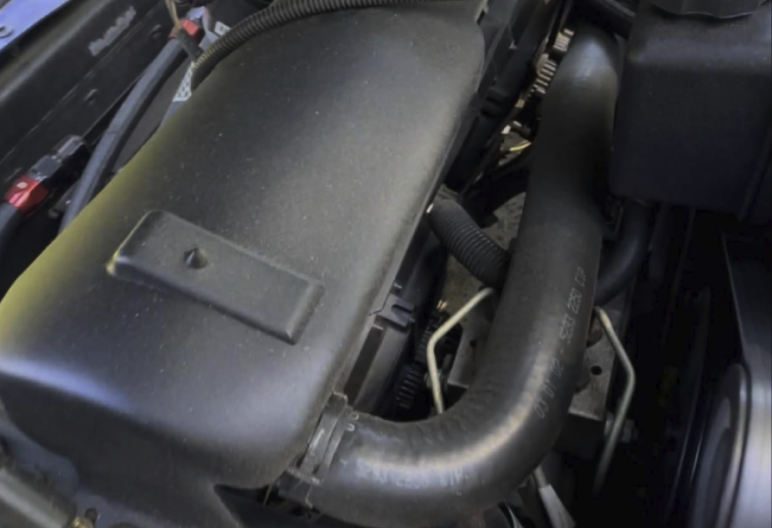 A picture of a C5 corvette engine bay with the brushless fans installed